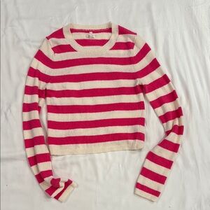 Aerie Pink and Cream Striped Crew Neck Sweater